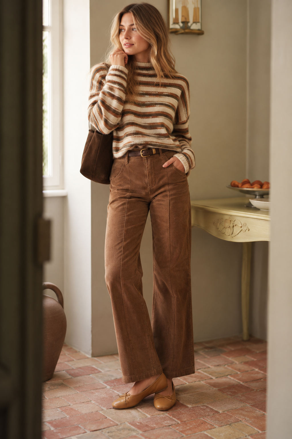High-waist Corduroy Flared Pants