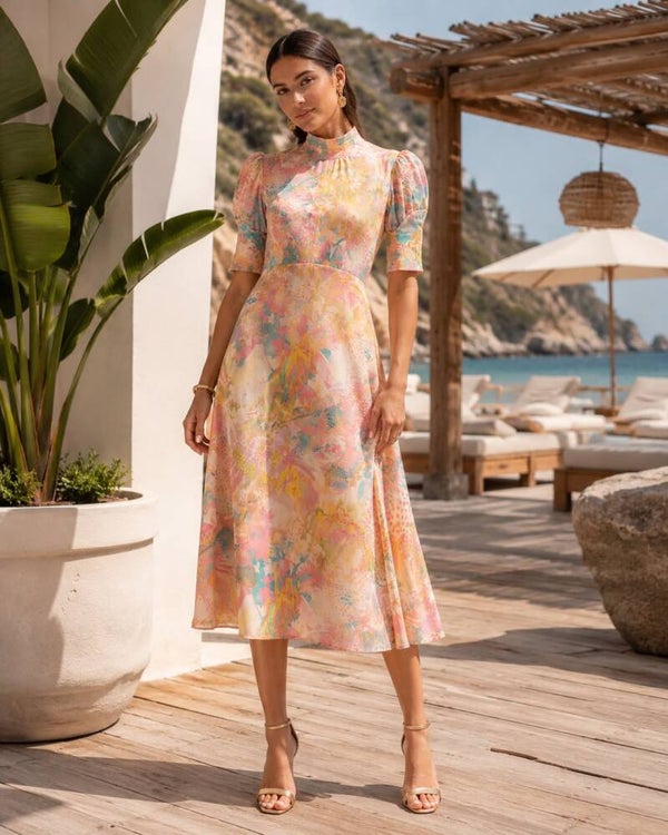 Yellow Tie Neck designer dress