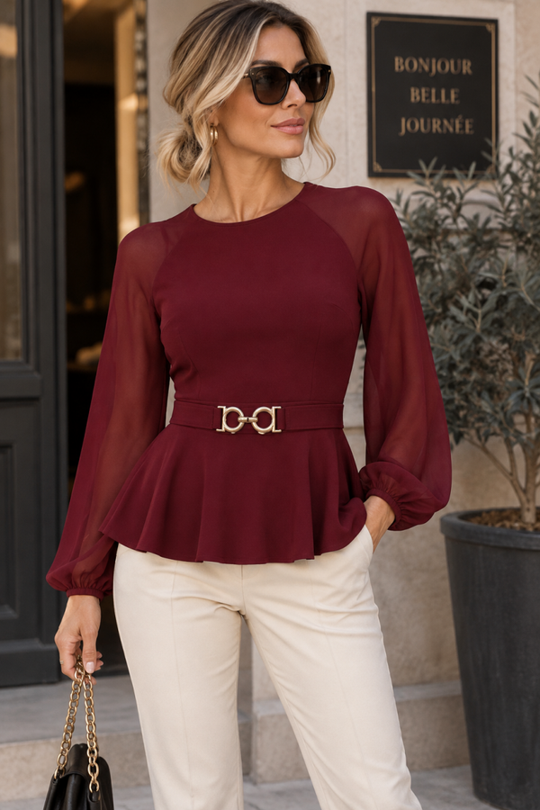 Sheer sleeve Peplum Top