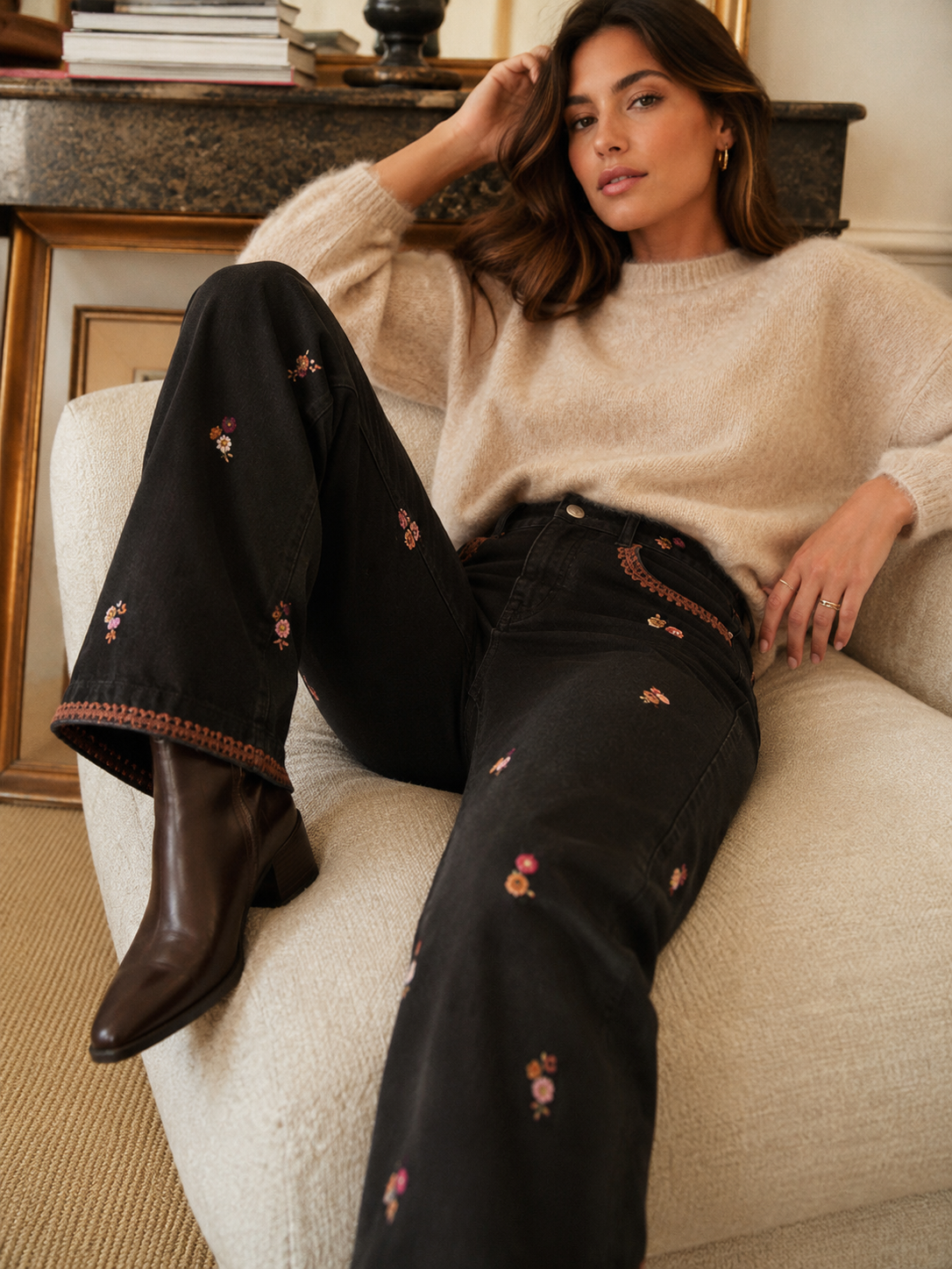 Embroidered Flare Jeans