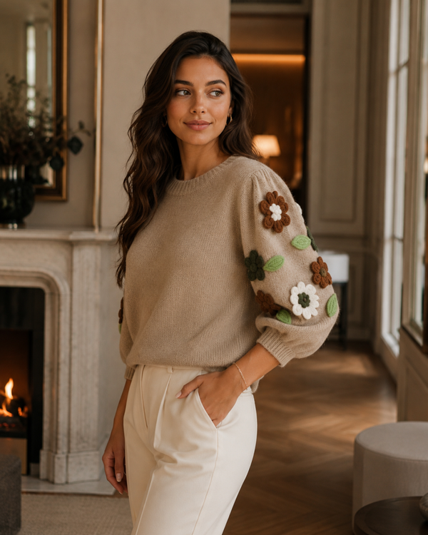 Emb 3/4 sleeve Jumper
