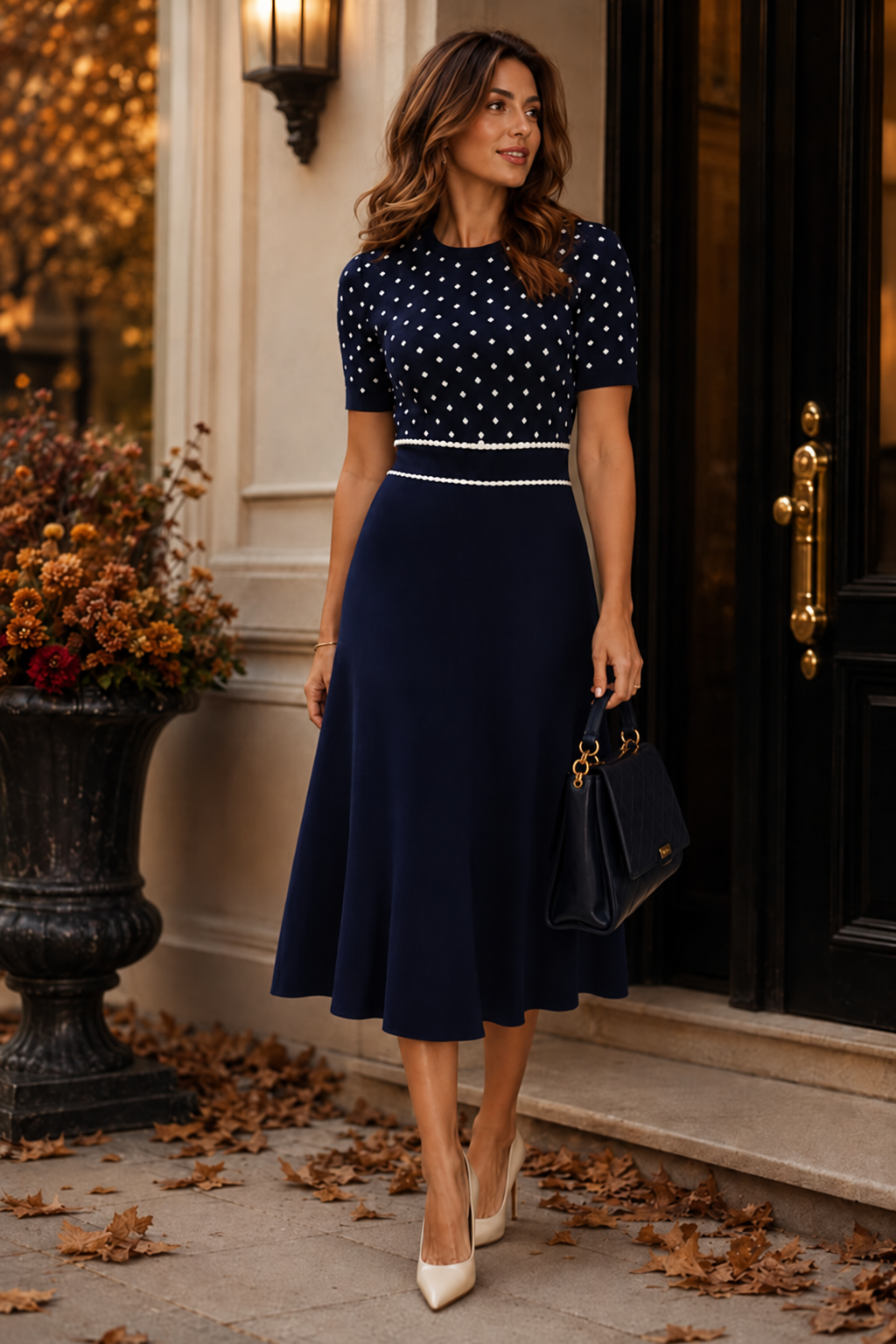Blue Polka Dot Knit Dress