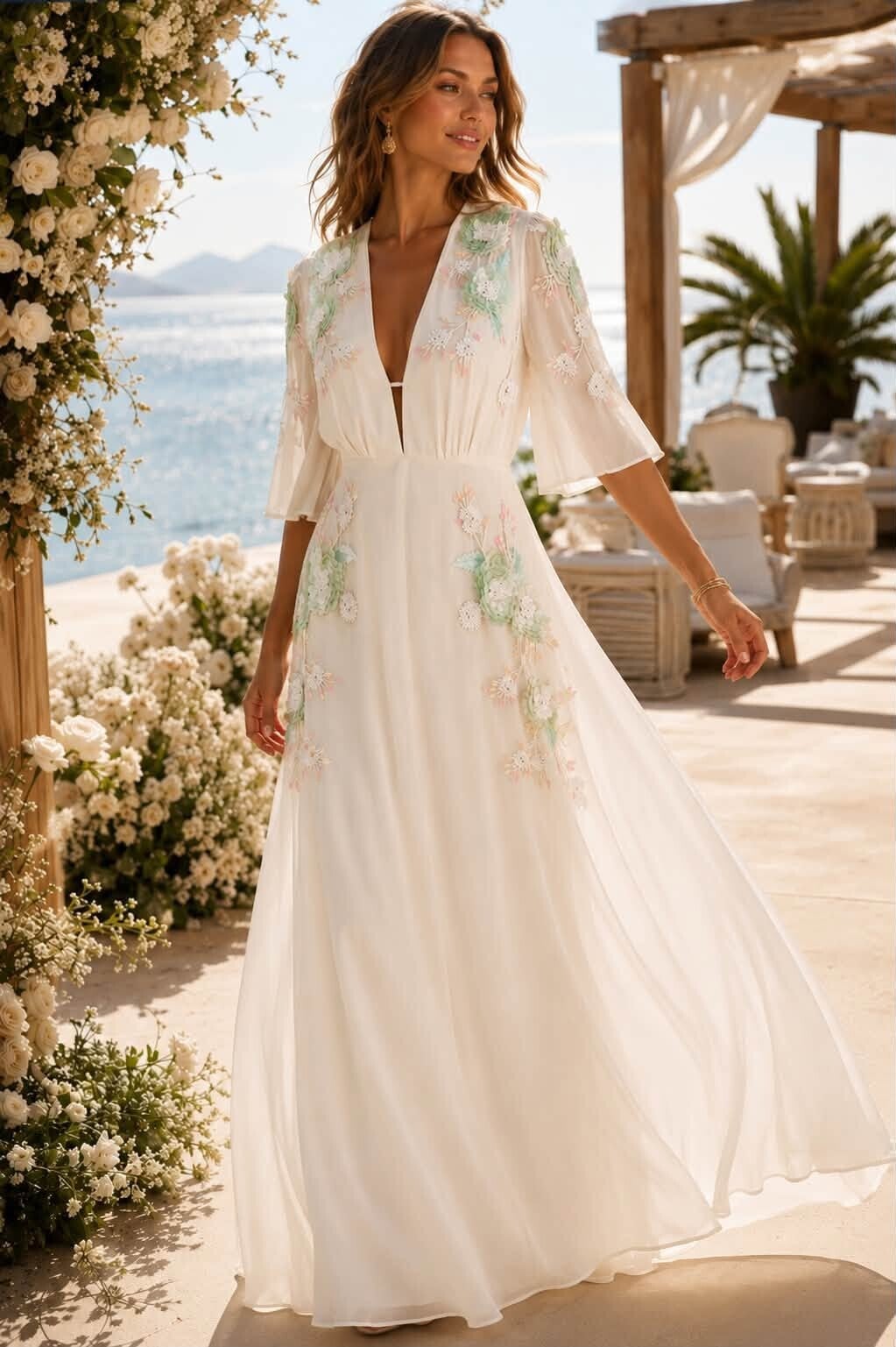 Embellished Flutter sleeve Designer Dress