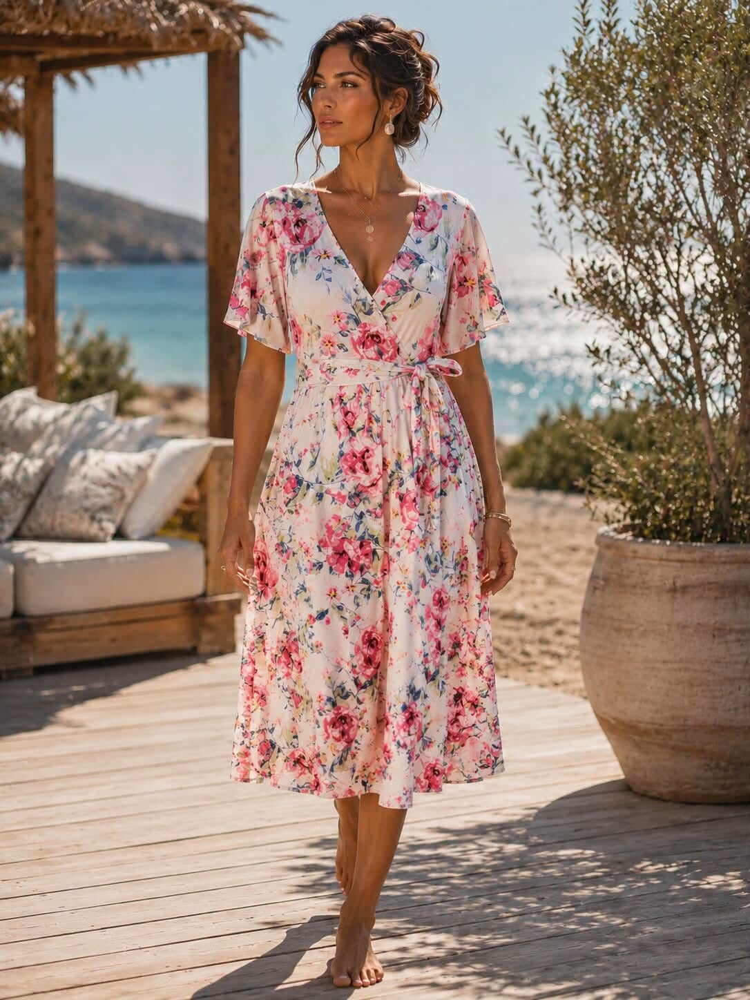 Retro Floral Slinky Dress