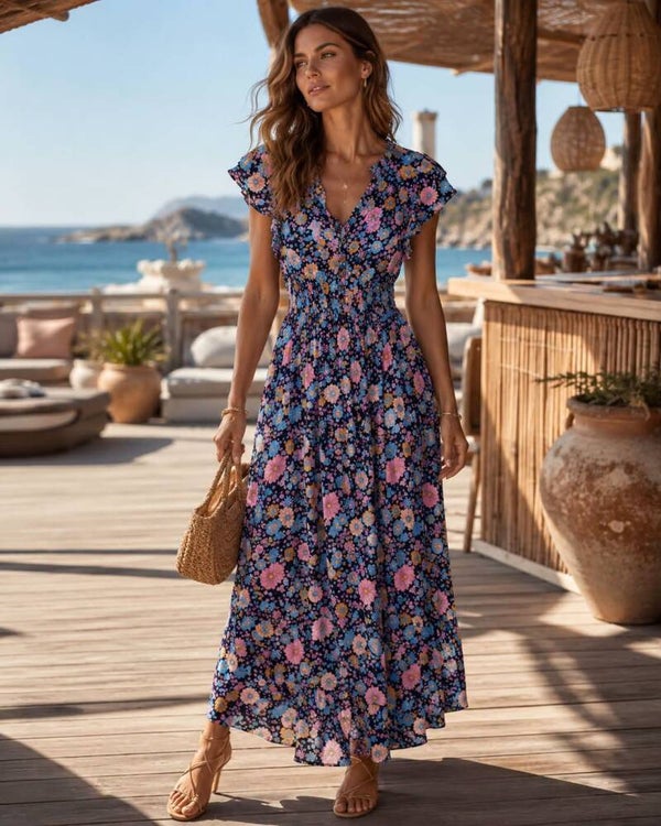 Frill sleeve floral dress