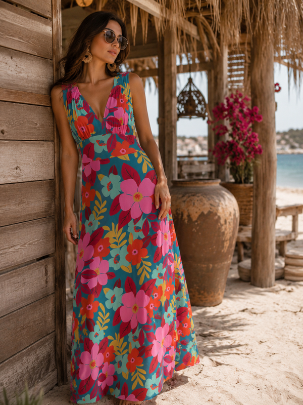 Retro Floral Maxi Dress