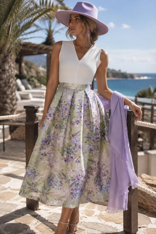 Floral print Full skirt designer dress