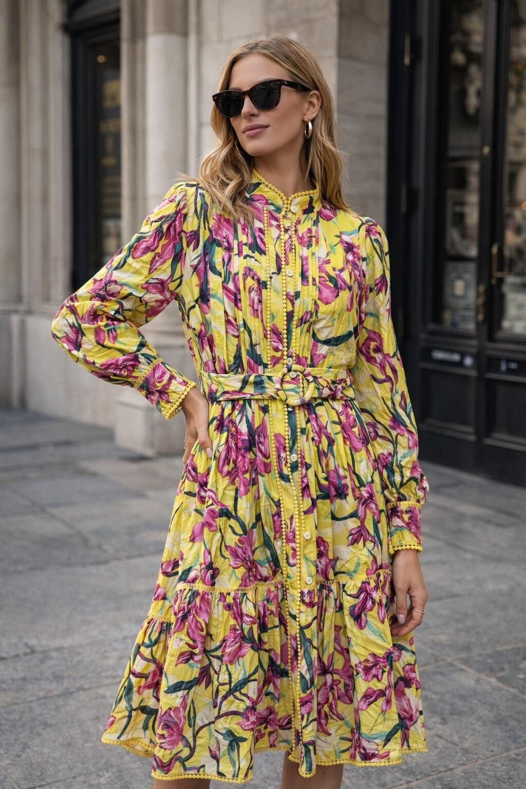 Tropical Lemon Belted Dress