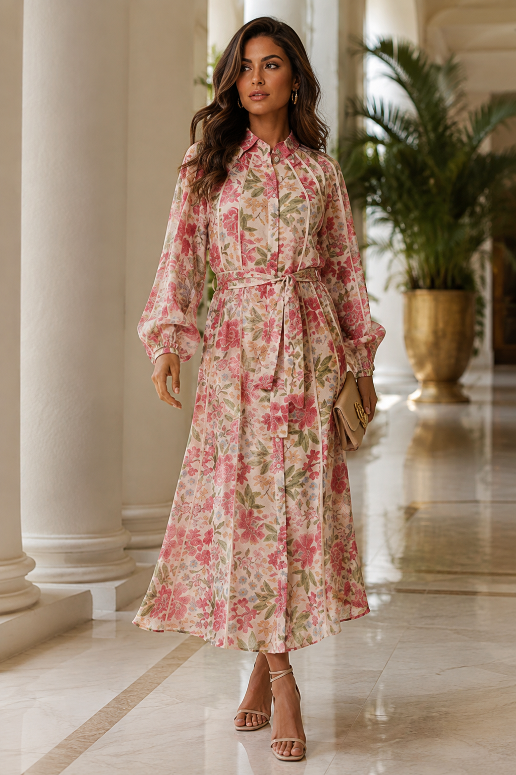 Floral Highneck Midi Dress