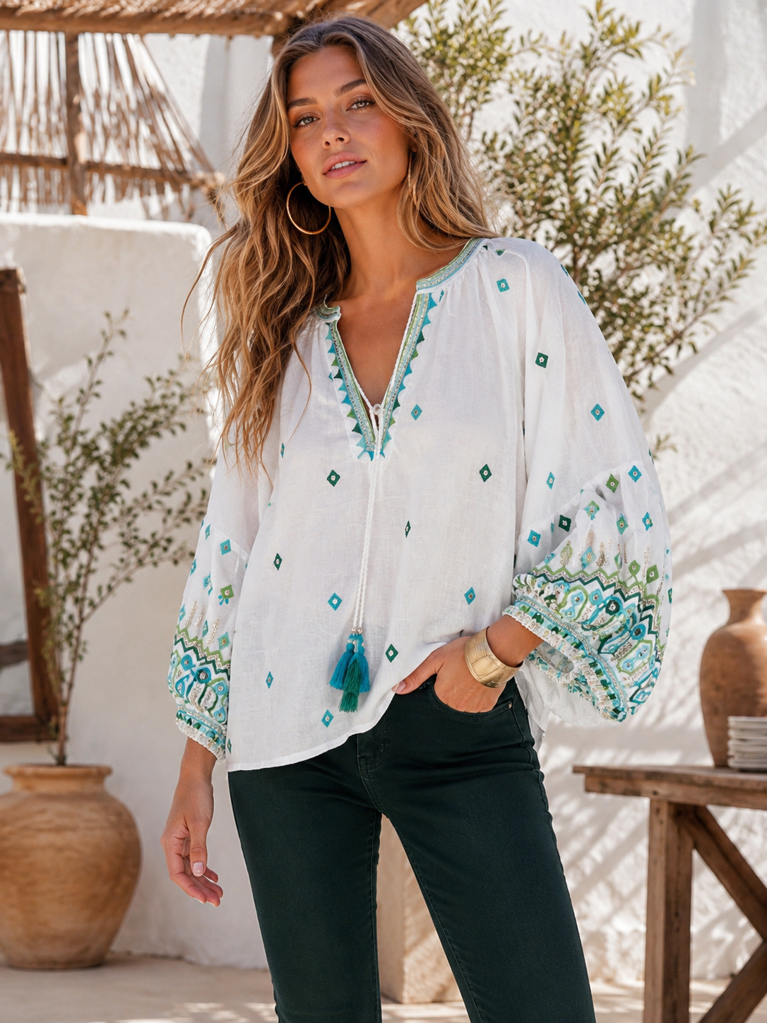 Embroidered Tassle Top