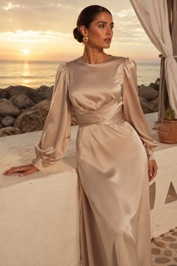 Mocha wrap designer dress