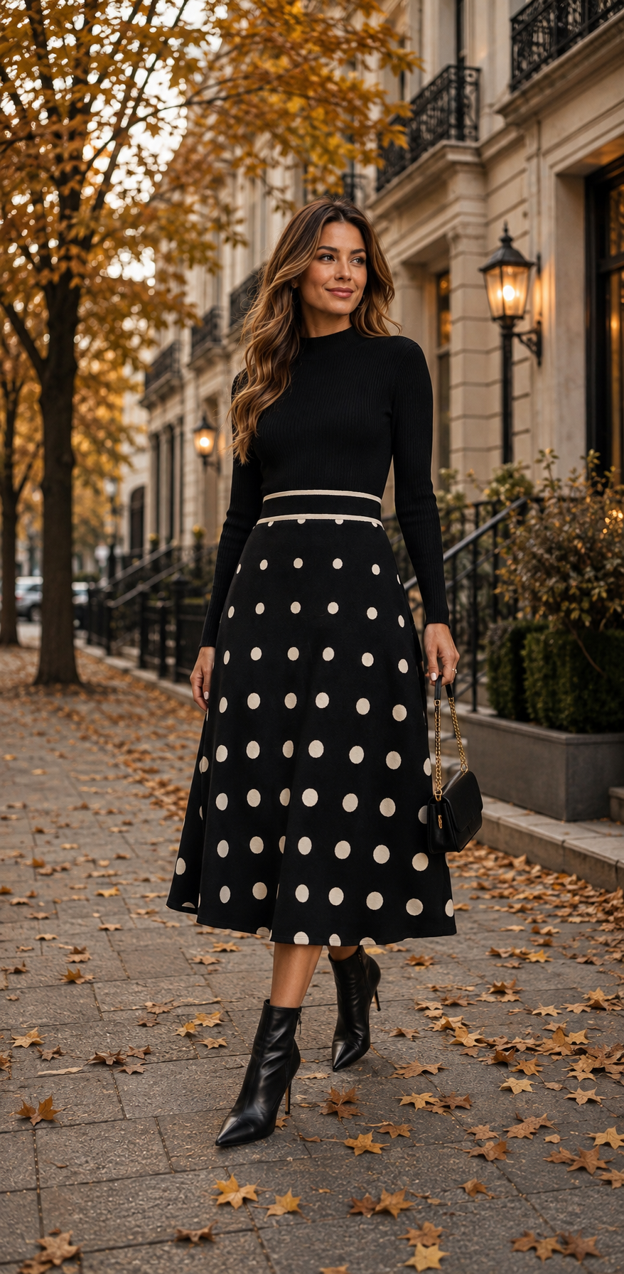 Black Polka Dot Knit Dress