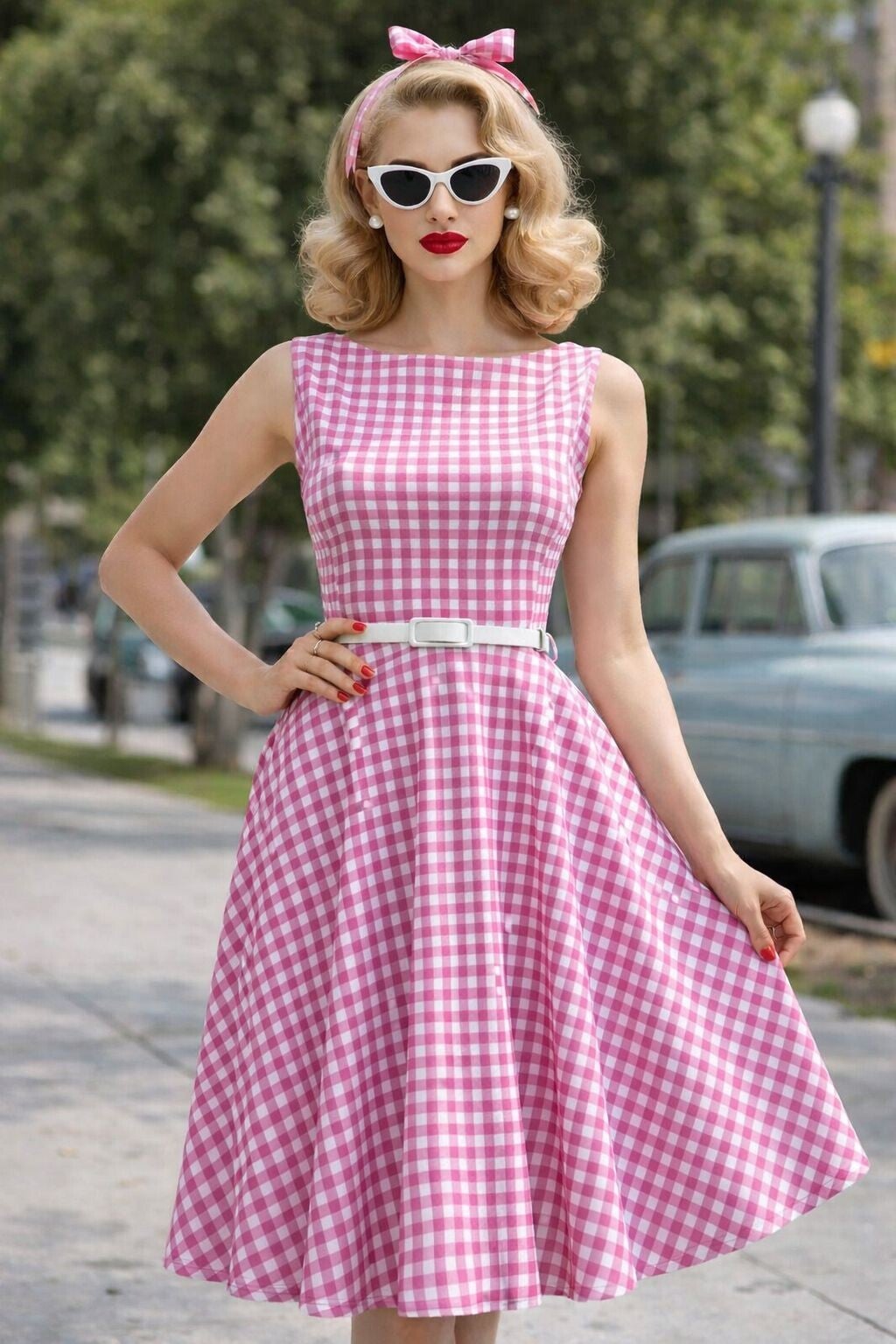 Gingham Belted Skater Dress