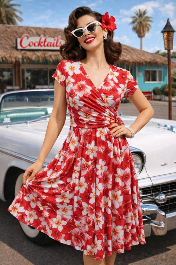 Coral Floral Wrapover Dress