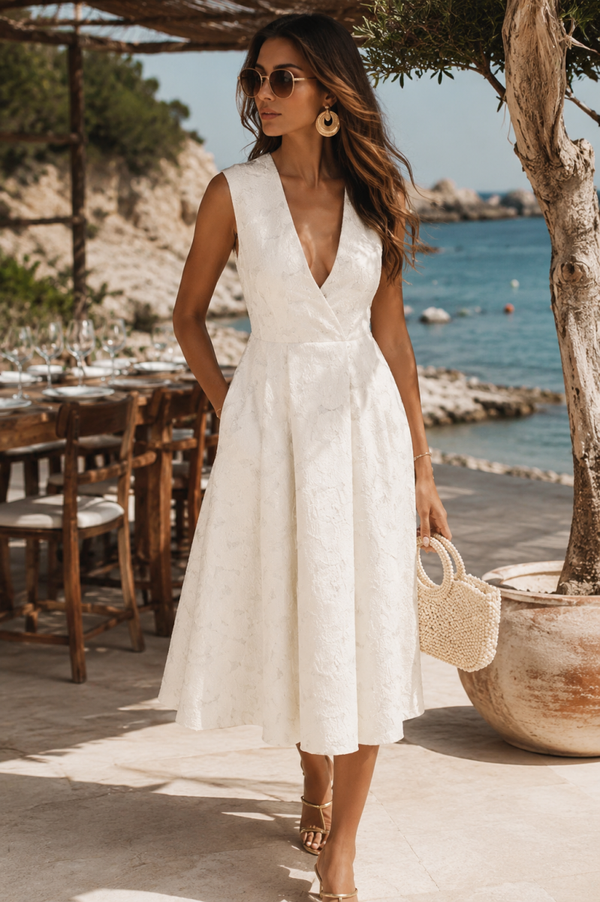 Cream A line Jacquard Designer dress