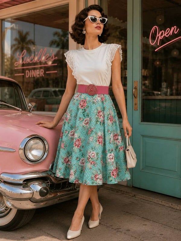 Floral Retro Swing Skirt