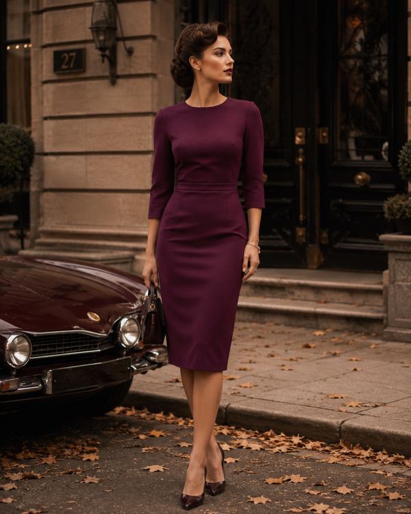Plum Scuba Crepe Pencil Dress