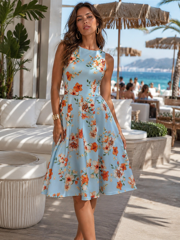 Sleeveless Floral Swing Dress