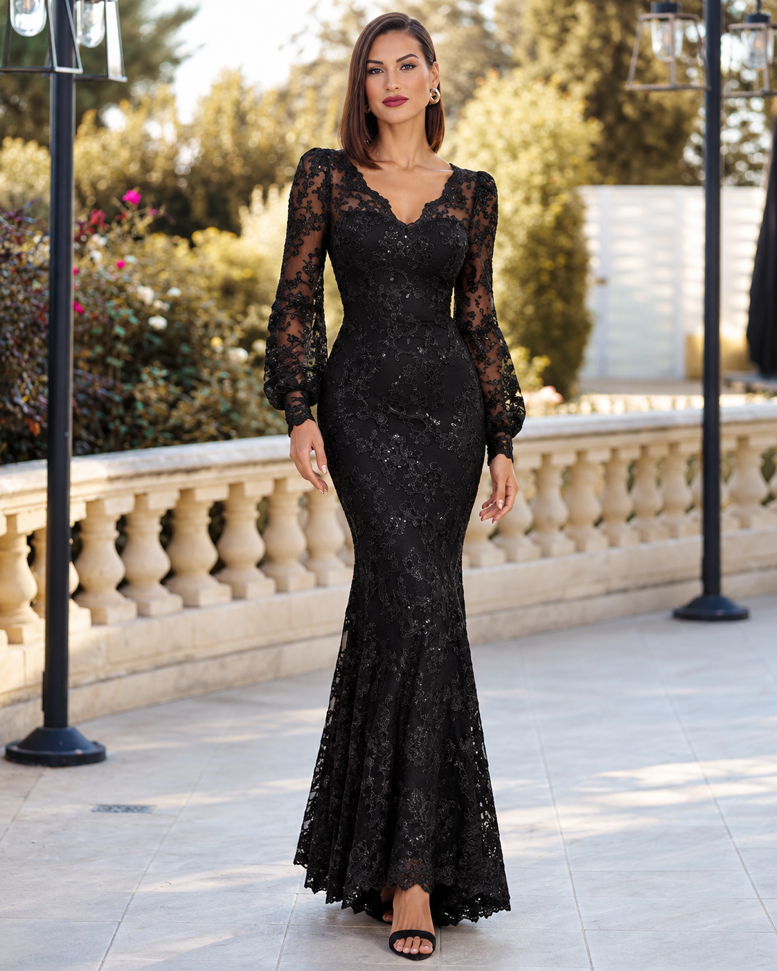 Embroidered Lace Evening Dress