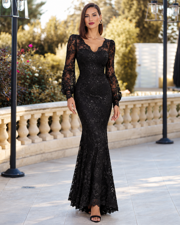 Embroidered Lace Evening Dress