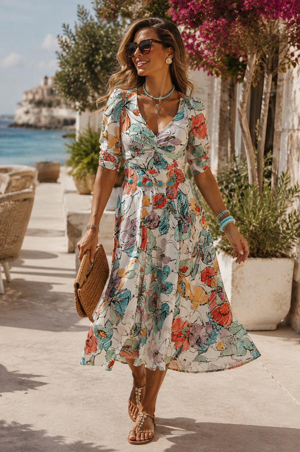 Orange Floral Aline Designer Dress
