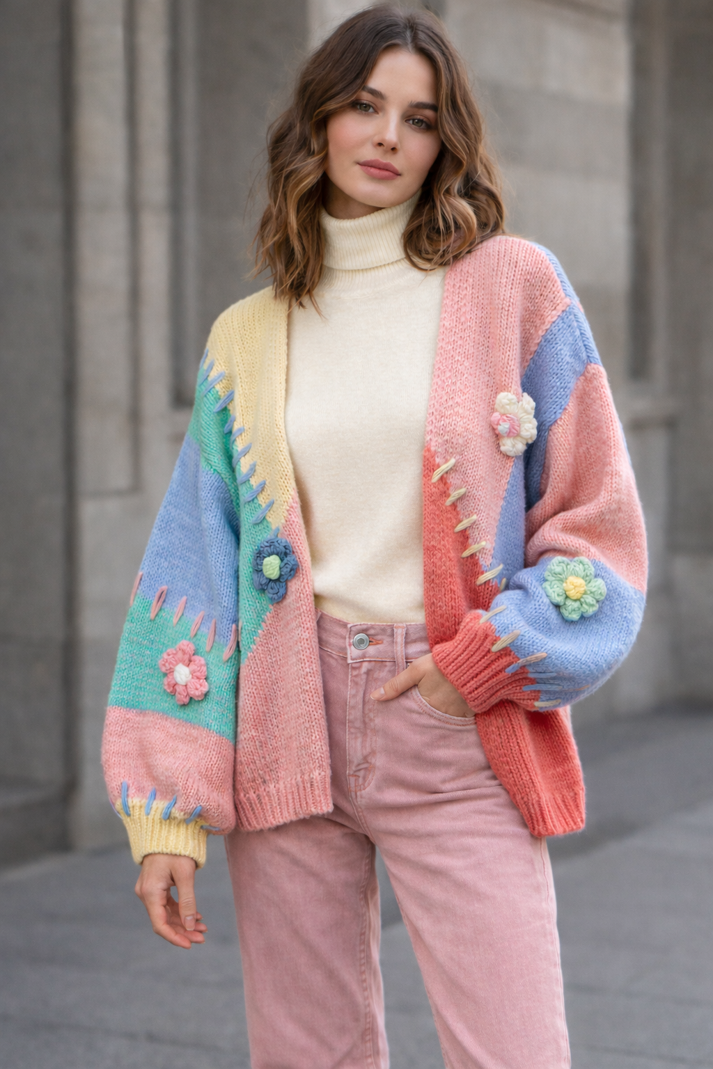 Floral Colourblock Cardigan