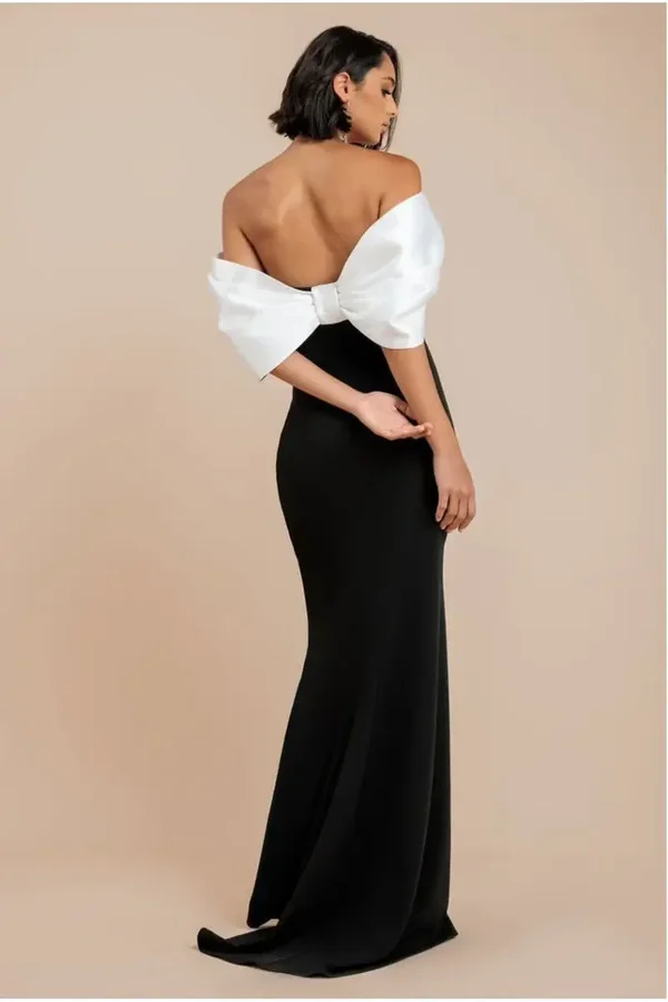 Contrast Satin Bow Off Shoulder Dress