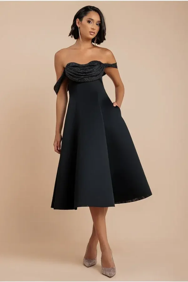 Sparkle Chiffon Cowl Skater Dress