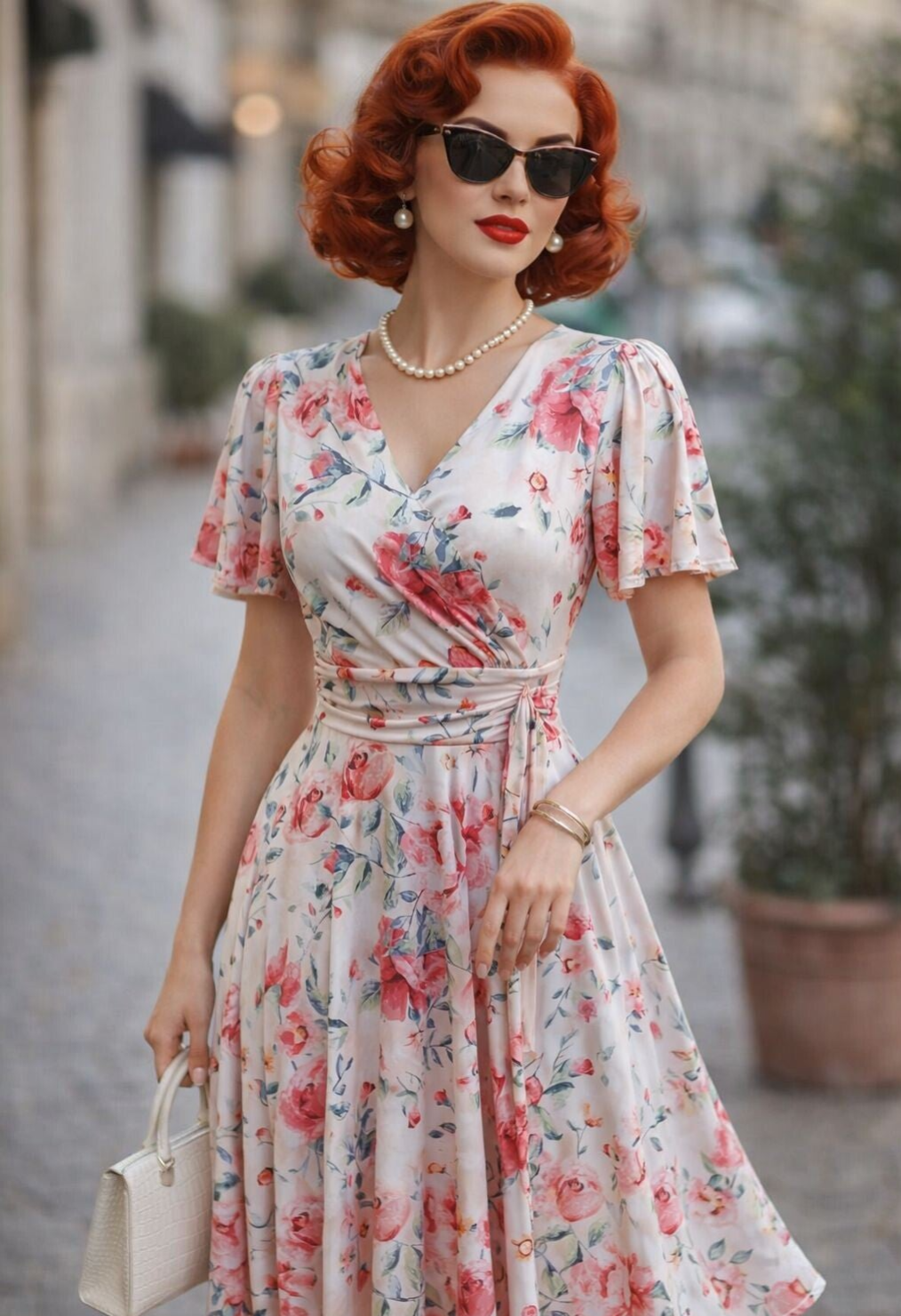 Retro Floral Slinky Dress