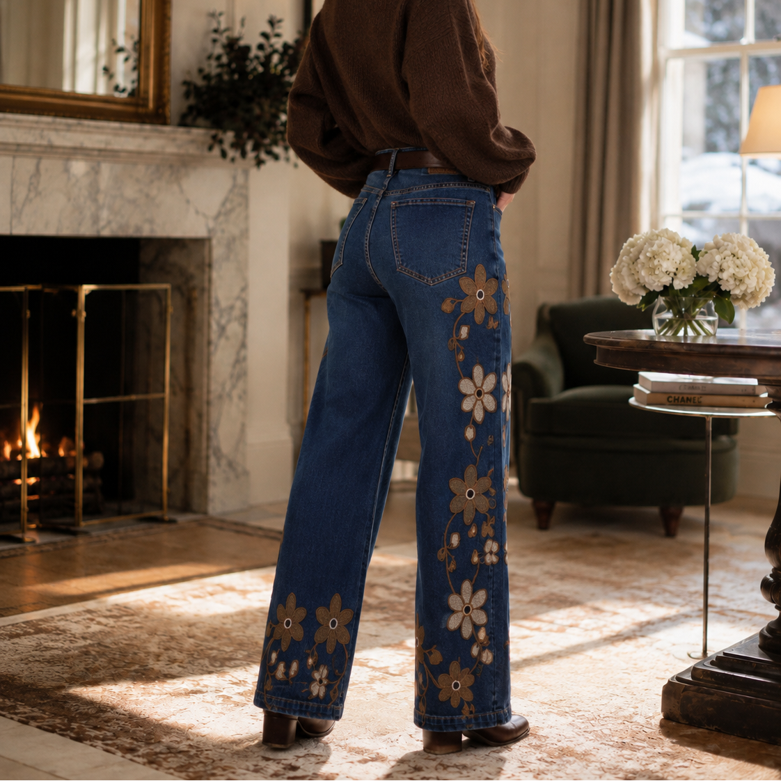 Floral Embroidered Jeans