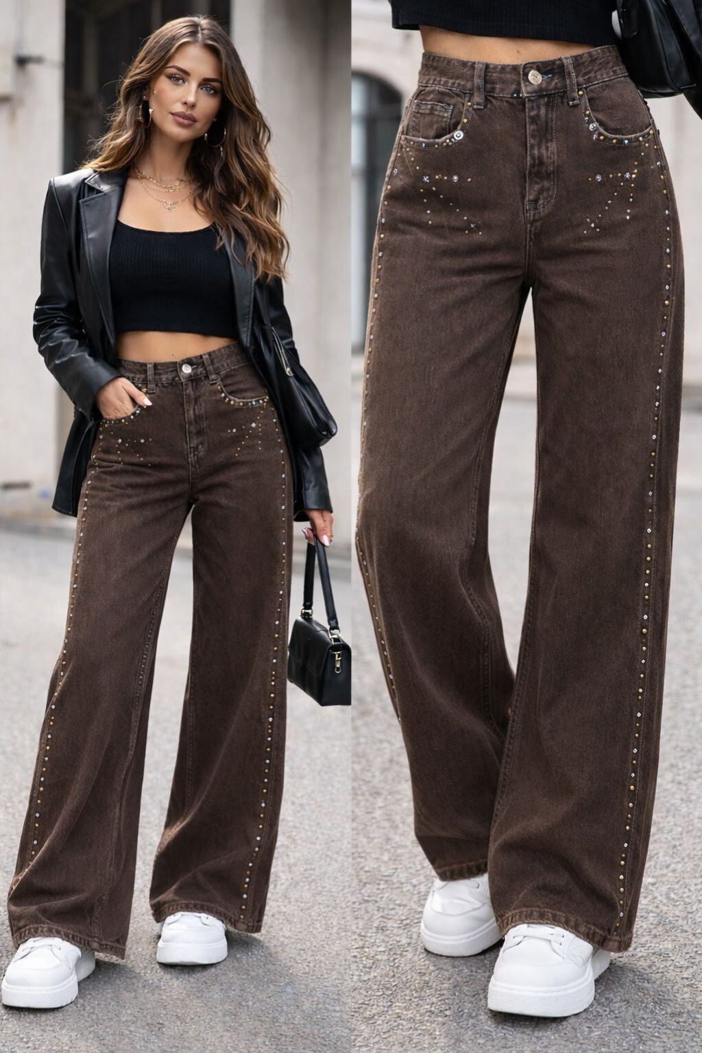 Acid Wash Studded Jeans