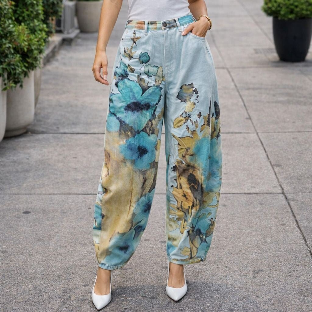 Floral Barrel Leg Jeans