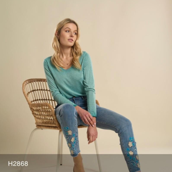 Embroidered denim trousers
