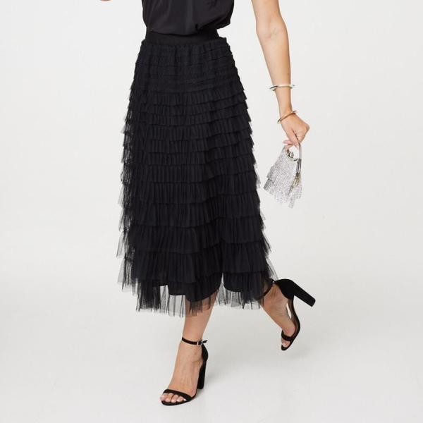 Frill detail midi skirt