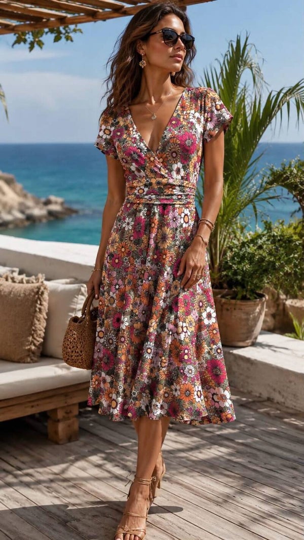 Floral Midi Scupa Crepe Dress