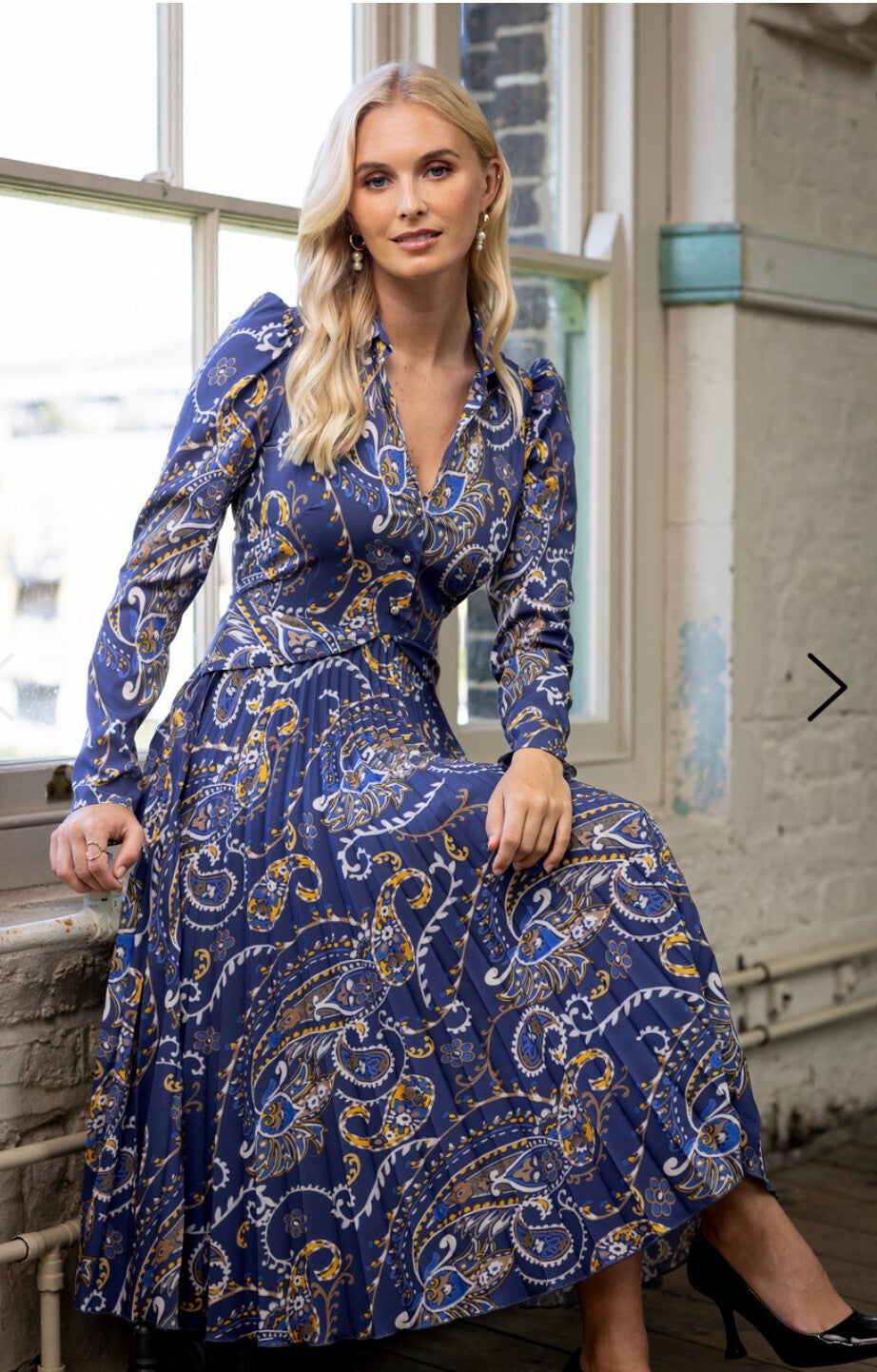Paisley pleated designer dress