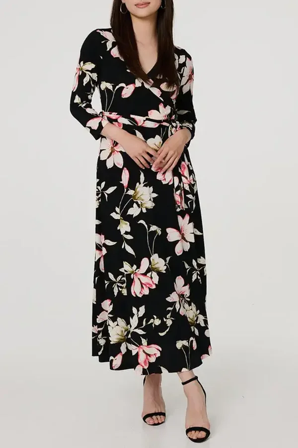 Floral tie twist maxi dress