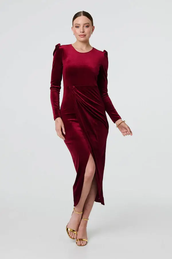 Velvet puff sleeve dress