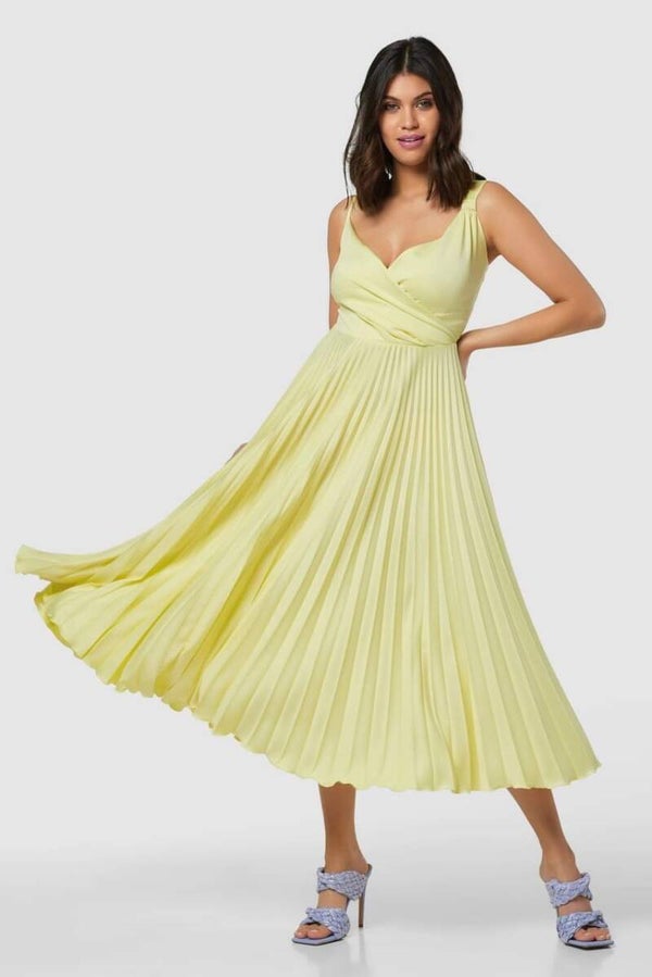 Yellow Pleated Designer Dress
