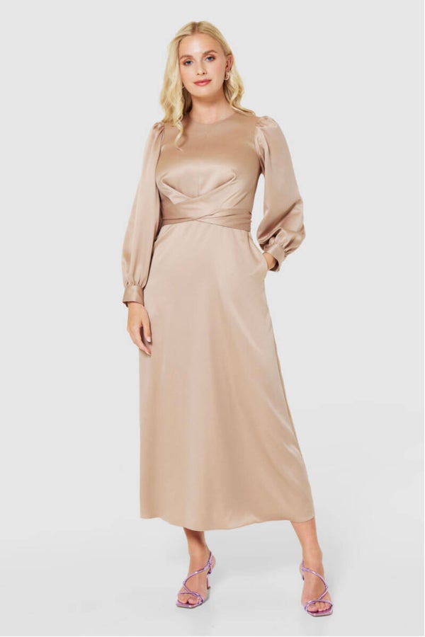Mocha wrap designer dress