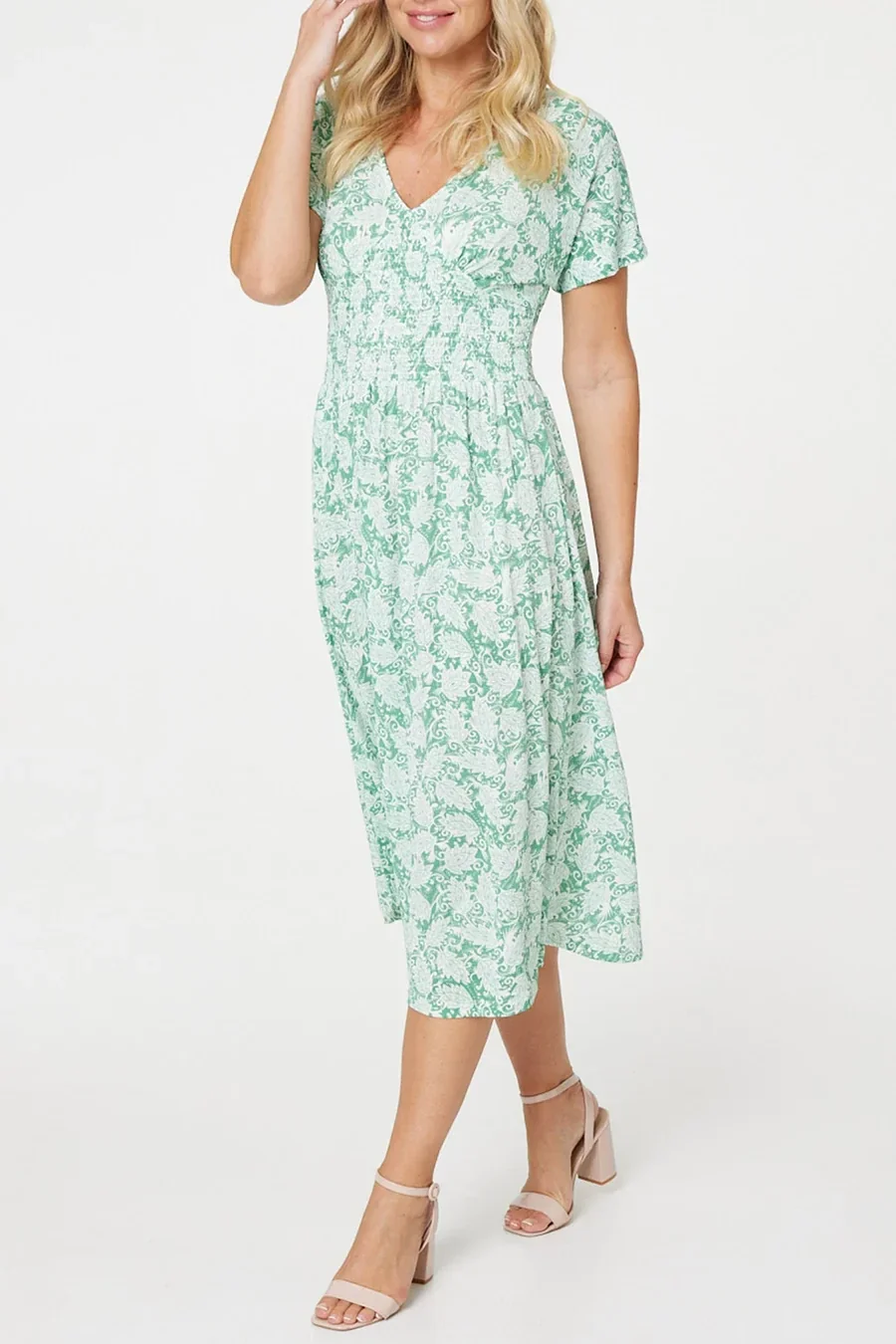 Green V neck Midi