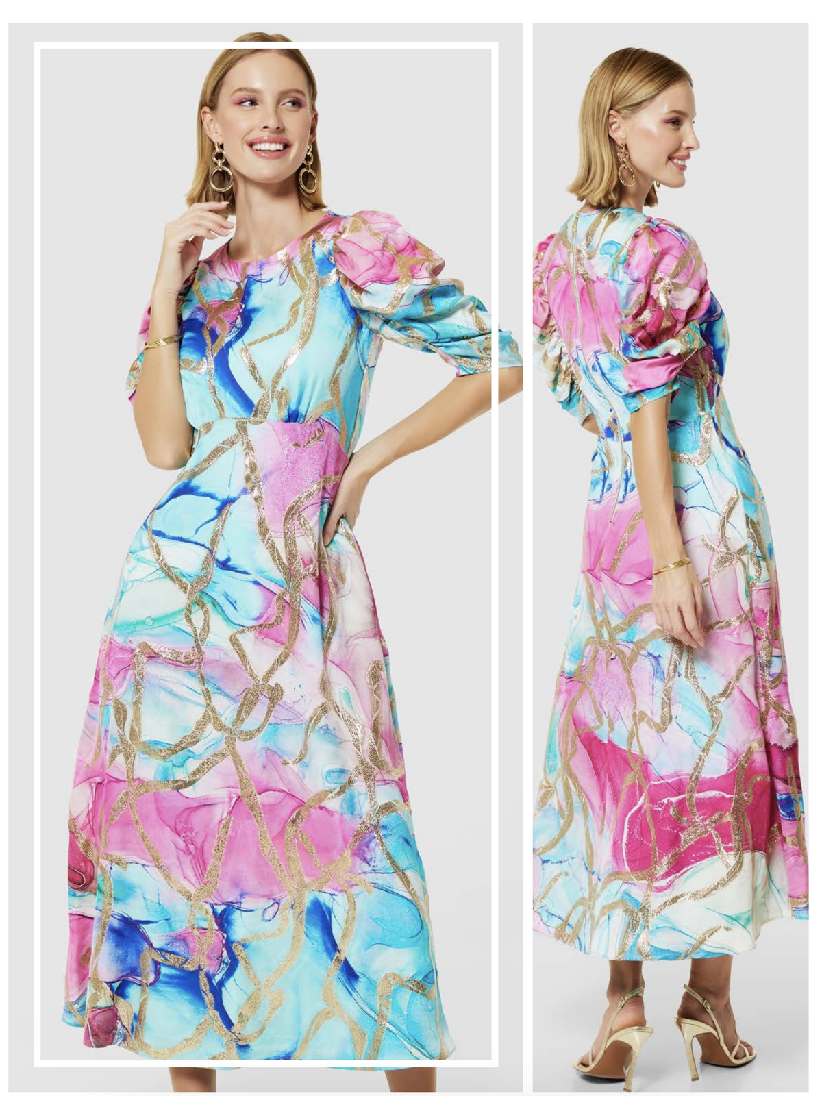 Aqua Gold Designer Dress | The Outlet by Margerite Aqua Gold Designer Dress | The Outlet by Margerite