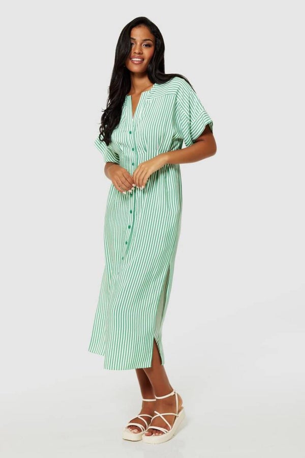 Striped button front Designer dress