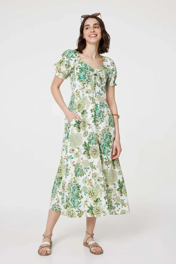 Floral tie front midi