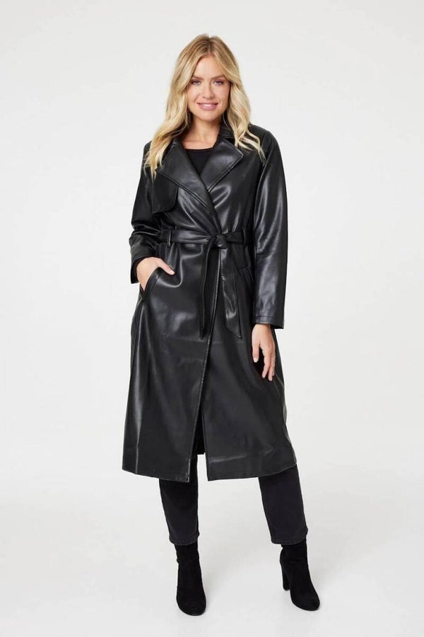 Leather look Belted Coat