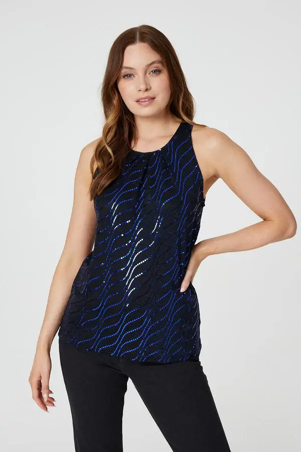 Navy Sequin Top