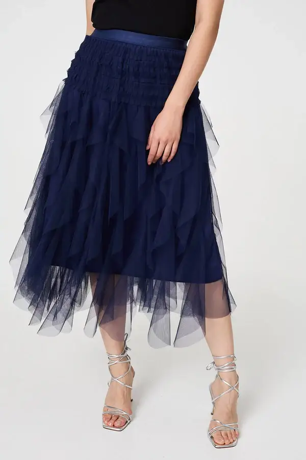 Ruffled Sheer Mesh Skirt