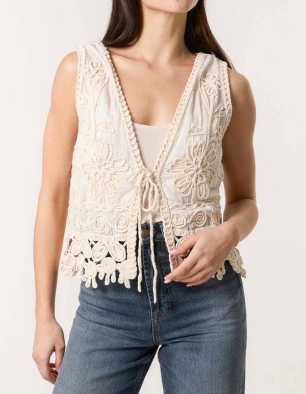 Floral Crochet Tie Front Vest