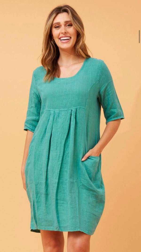 Teal Linen Dress
