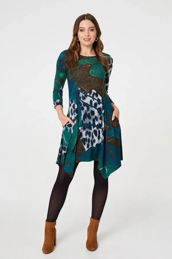 Hanky hem Teal Pattern Dress